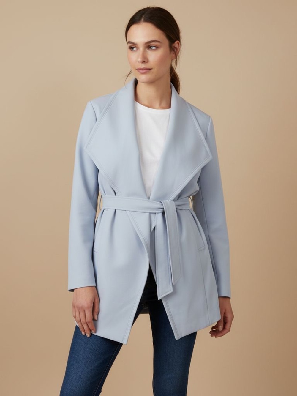 Tahari Women’s Light Blue Wrap Belted Coat